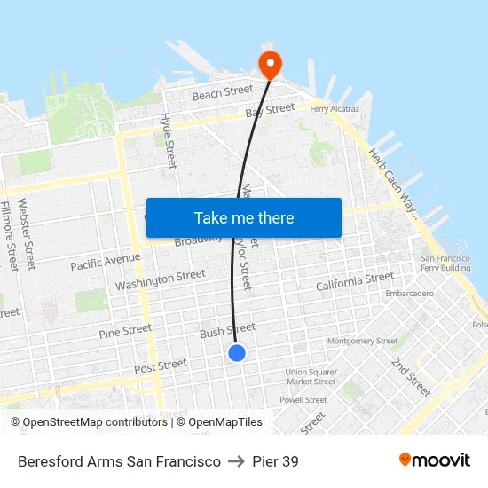 Beresford Arms San Francisco to Pier 39 map