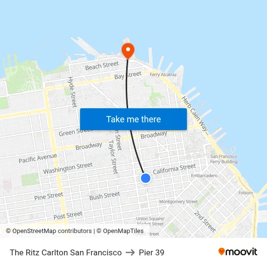 The Ritz Carlton San Francisco to Pier 39 map