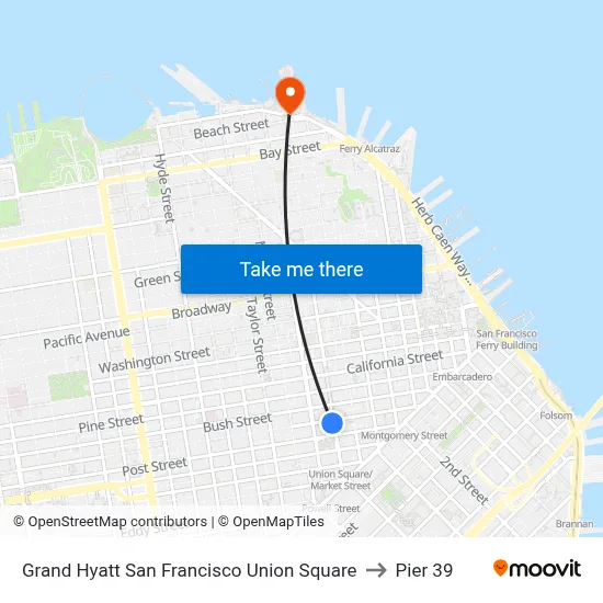 Grand Hyatt San Francisco Union Square to Pier 39 map