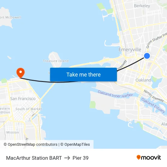 MacArthur Station BART to Pier 39 map