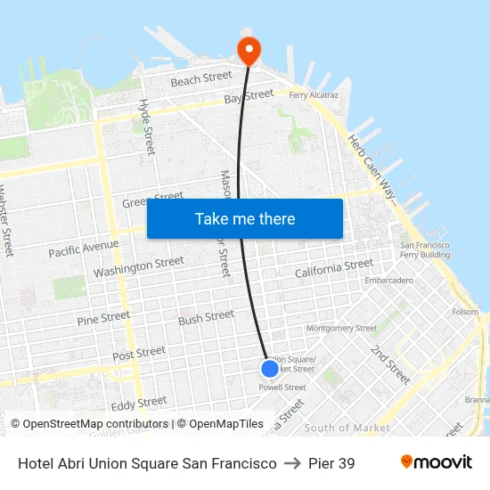 Hotel Abri Union Square San Francisco to Pier 39 map