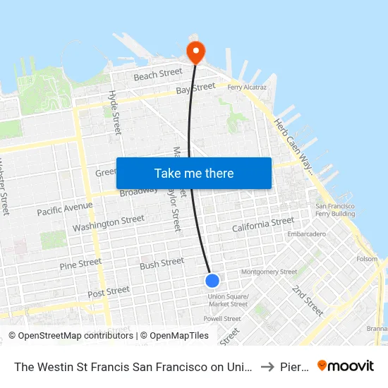 The Westin St Francis San Francisco on Union Square to Pier 39 map