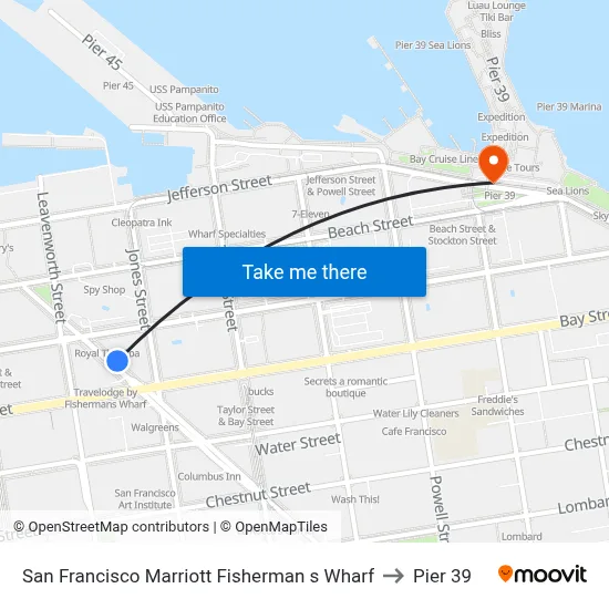 San Francisco Marriott Fisherman s Wharf to Pier 39 map