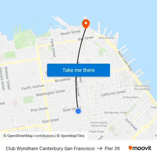 Club Wyndham Canterbury San Francisco to Pier 39 map