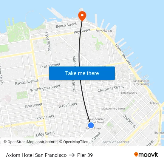 Axiom Hotel San Francisco to Pier 39 map