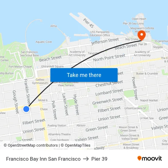 Francisco Bay Inn San Francisco to Pier 39 map