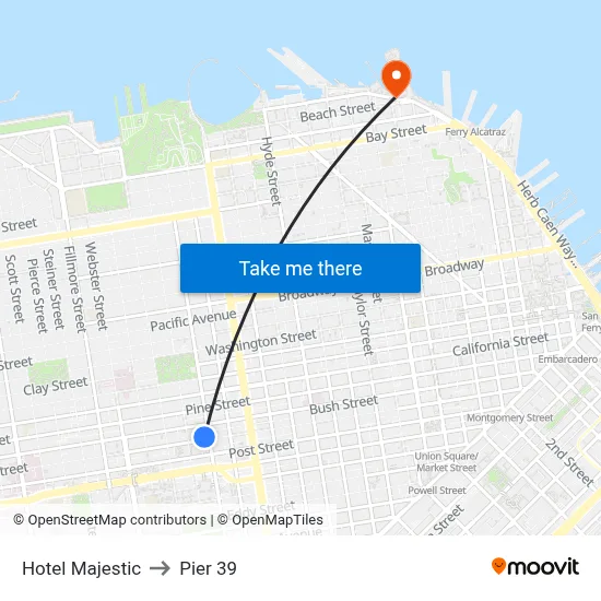 Hotel Majestic to Pier 39 map