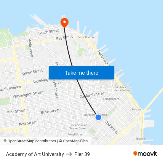 Academy of Art University to Pier 39 map