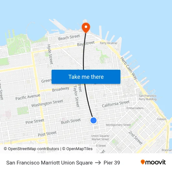 San Francisco Marriott Union Square to Pier 39 map