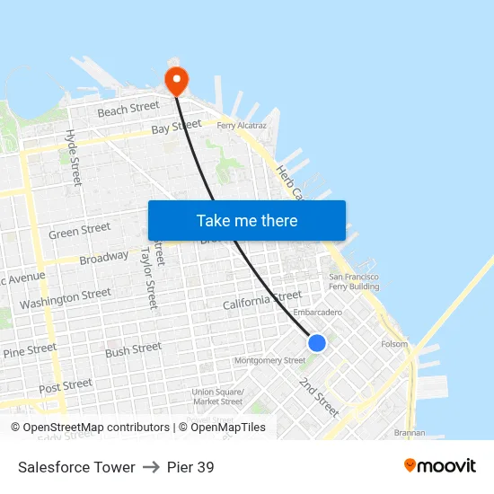 Salesforce Tower to Pier 39 map