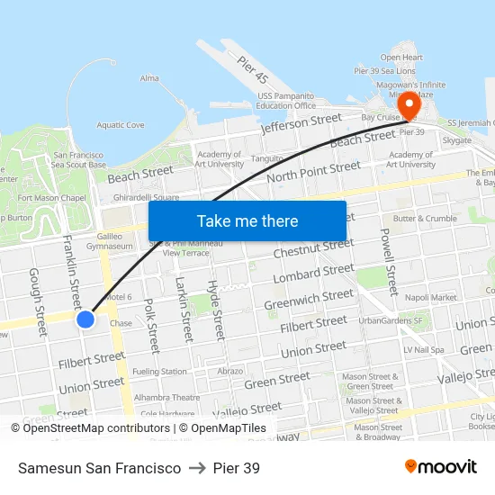 Samesun San Francisco to Pier 39 map