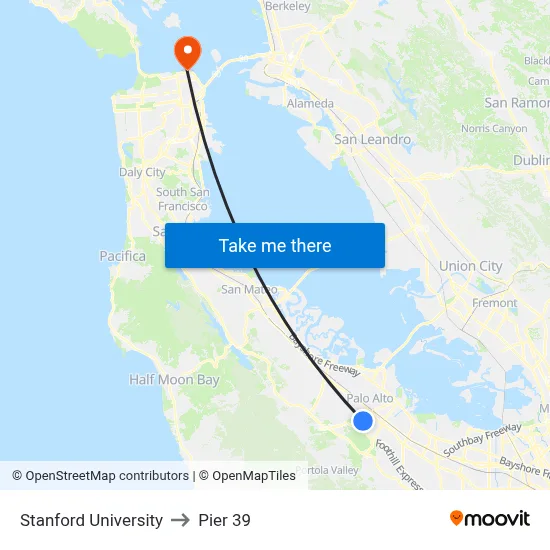 Stanford University to Pier 39 map