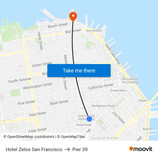 Hotel Zelos San Francisco to Pier 39 map
