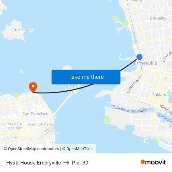 Hyatt House Emeryville to Pier 39 map