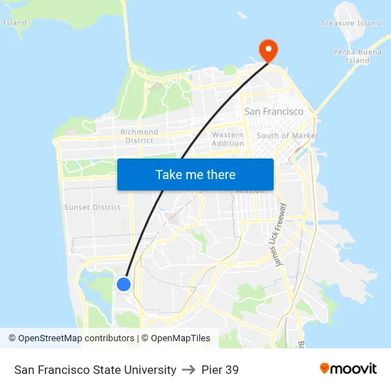San Francisco State University to Pier 39 map