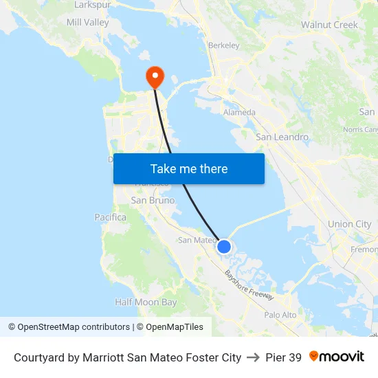 Courtyard by Marriott San Mateo Foster City to Pier 39 map