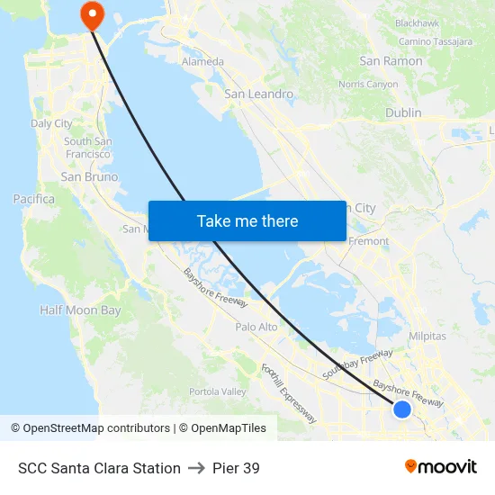 SCC Santa Clara Station to Pier 39 map