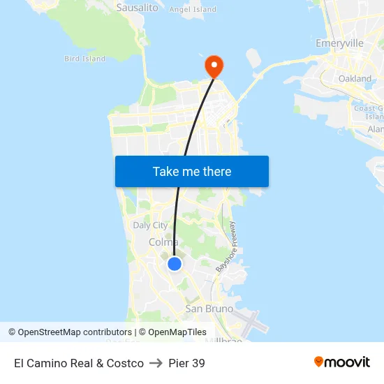 El Camino Real & Costco to Pier 39 map