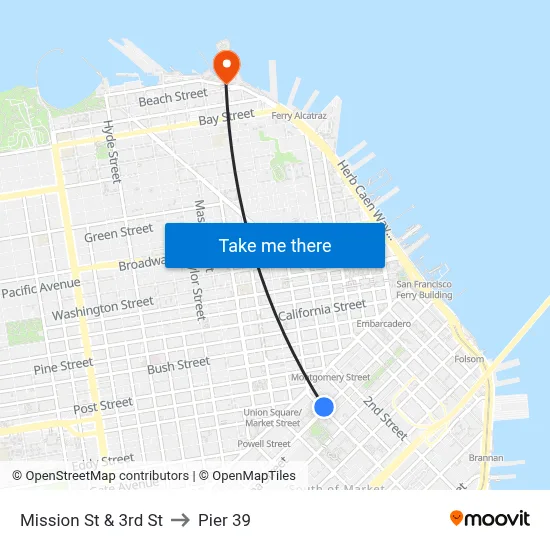 Mission St & 3rd St to Pier 39 map
