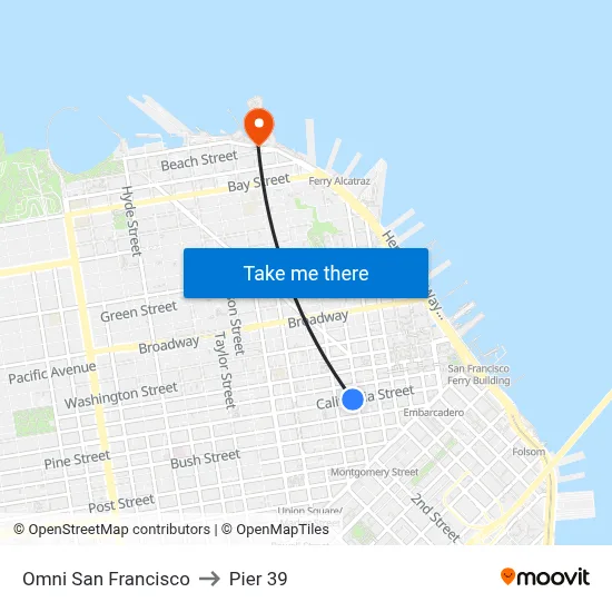 Omni San Francisco to Pier 39 map