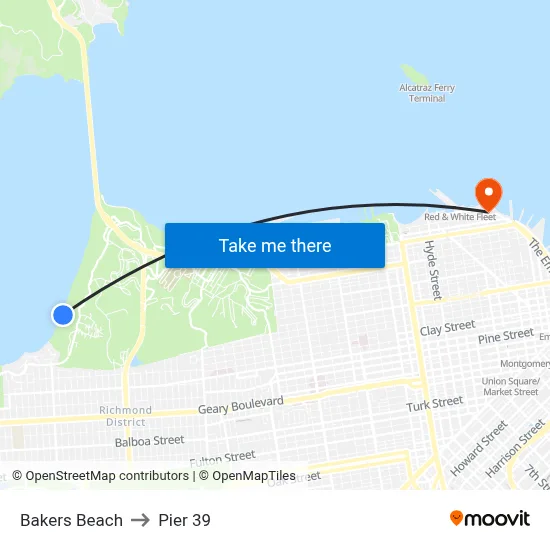 Bakers Beach to Pier 39 map