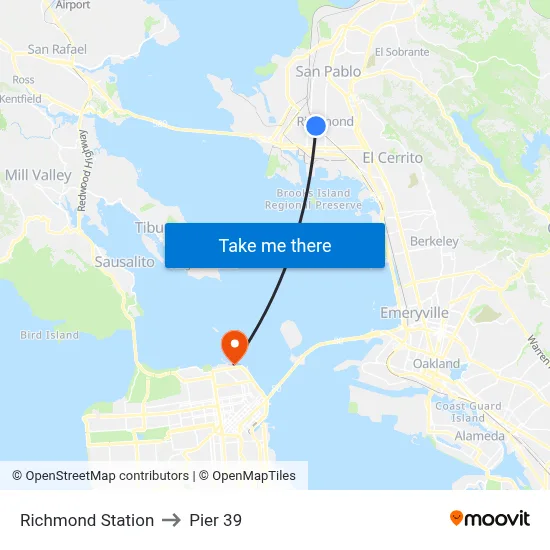 Richmond Station to Pier 39 map