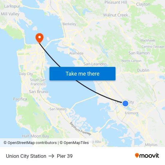 Union City Station to Pier 39 map