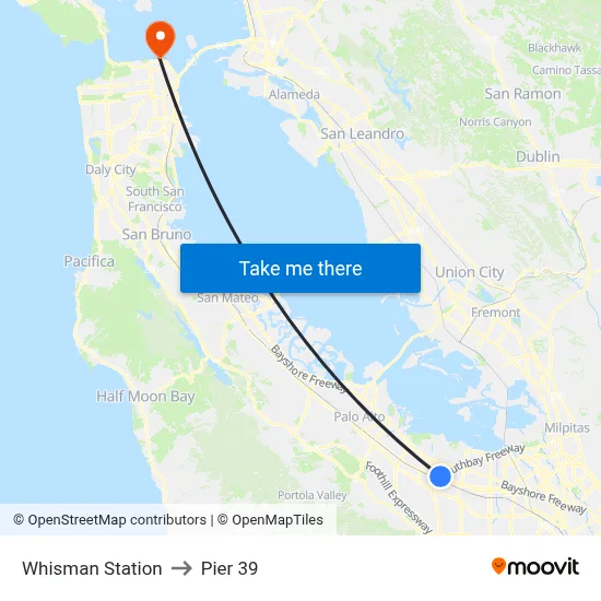 Whisman Station to Pier 39 map