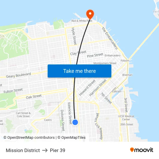 Mission District to Pier 39 map