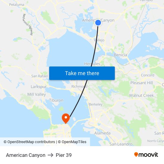 American Canyon to Pier 39 map