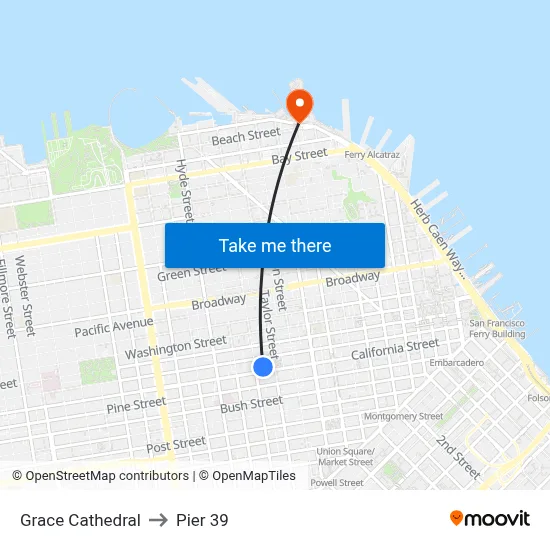 Grace Cathedral to Pier 39 map