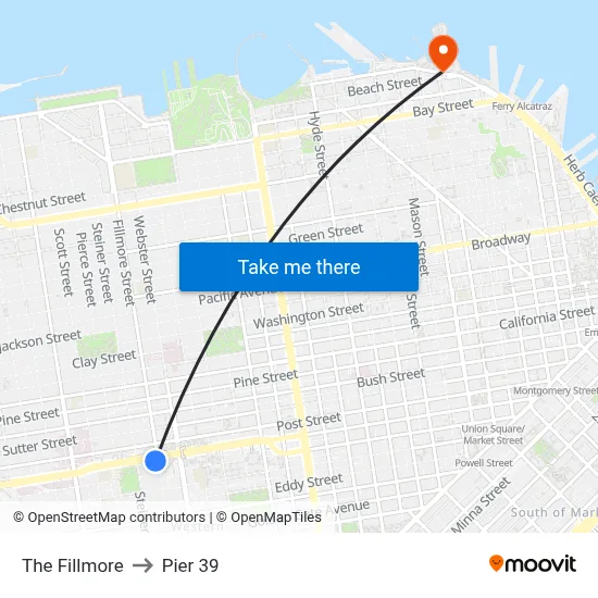 The Fillmore to Pier 39 map