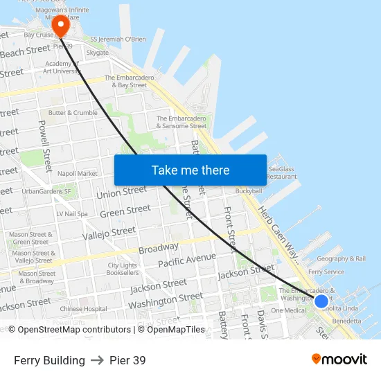 Ferry Building to Pier 39 map