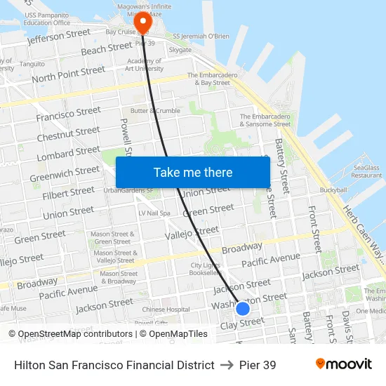 Hilton San Francisco Financial District to Pier 39 map