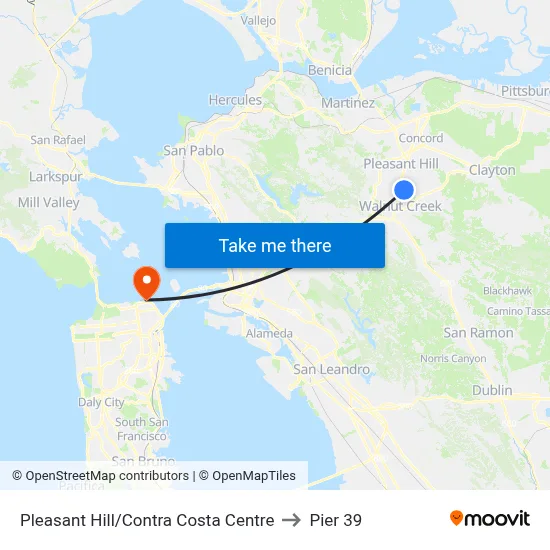 Pleasant Hill/Contra Costa Centre to Pier 39 map