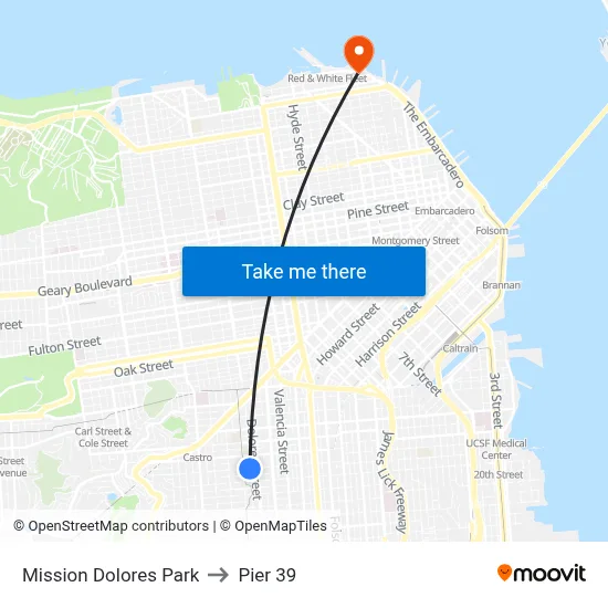 Mission Dolores Park to Pier 39 map