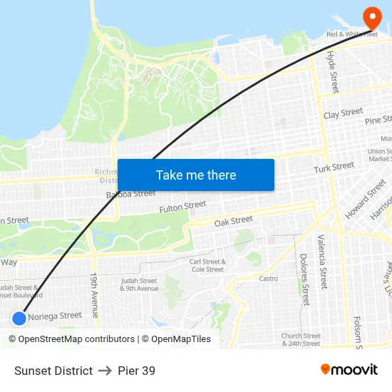 Sunset District to Pier 39 map