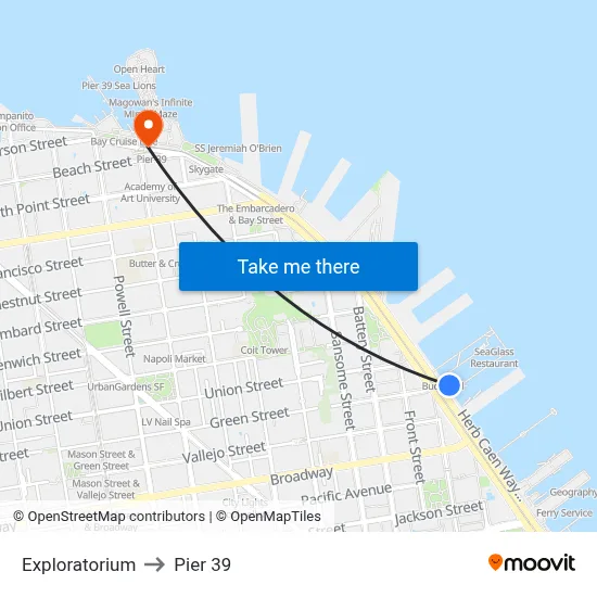 Exploratorium to Pier 39 map