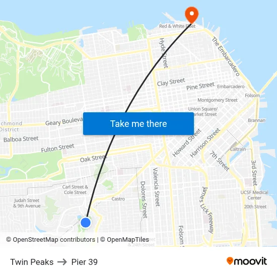 Twin Peaks to Pier 39 map