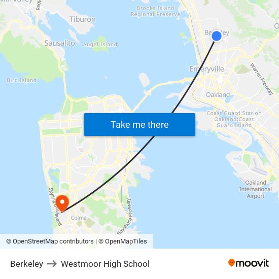 Berkeley to Westmoor High School map