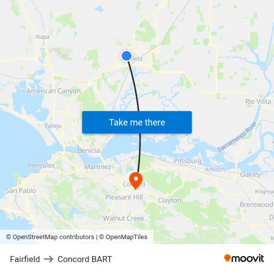 Fairfield to Concord BART map