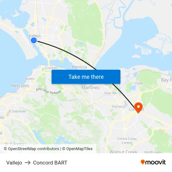 Vallejo to Concord BART map