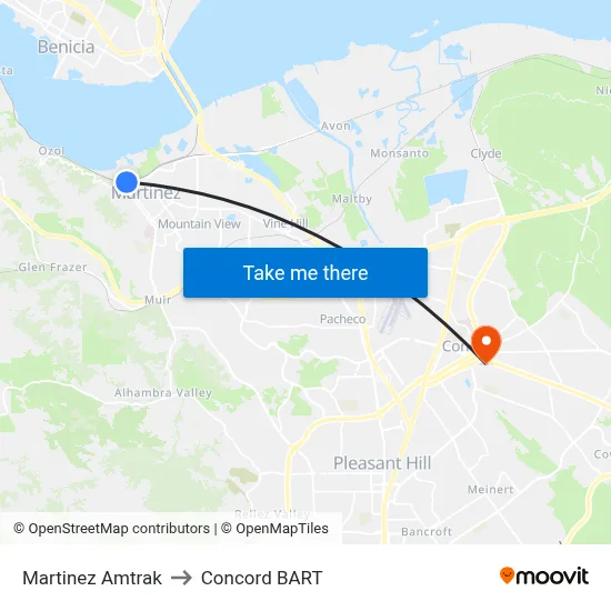 Martinez Amtrak to Concord BART map