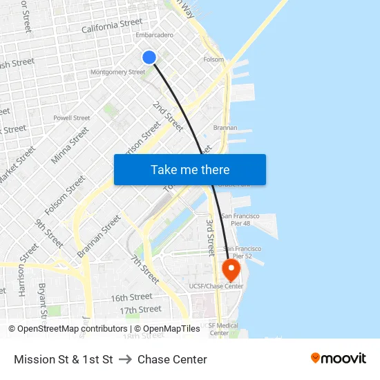 Mission St & 1st St to Chase Center map