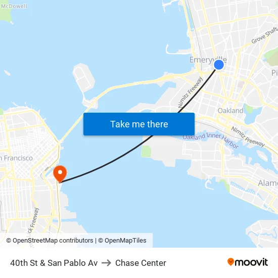 40th St & San Pablo Av to Chase Center map