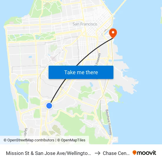Mission St & San Jose Ave/Wellington Ave to Chase Center map