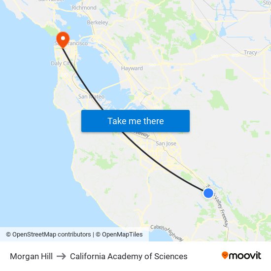 Morgan Hill to California Academy of Sciences map