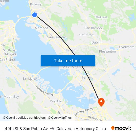 40th St & San Pablo Av to Calaveras Veterinary Clinic map