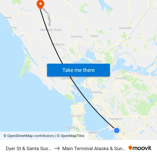 Dyer St & Santa Susana Av to Main Terminal Alaska & Sun Country map
