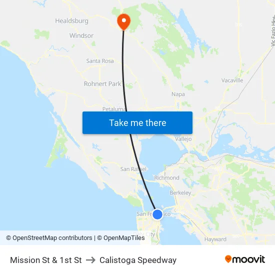 Mission St & 1st St to Calistoga Speedway map